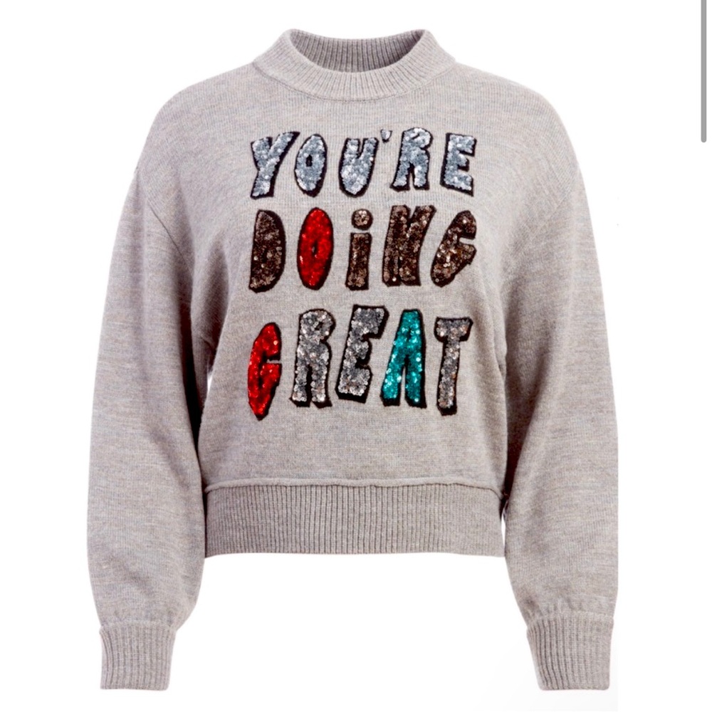 Alice + Olivia: You're Doing Great Denver Sequin Wool Sweater Size XS